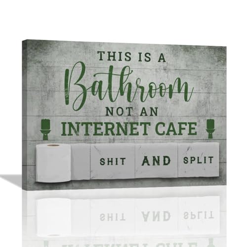 dollffey Letrero de pared para baño, arte de pared con citas divertidas para baño, decoración de pared, color verde, lienzo impreso, pintura moderna enmarcada para baño, inodoro, baño, 16 x 12
