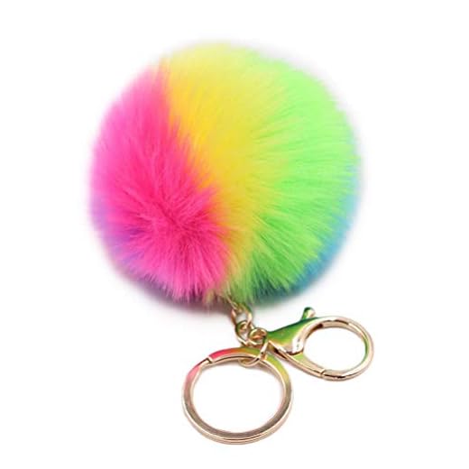 STOBOK Nyckelring plysch boll pompom regnbåge hänge gåva dekoration nyckelknippa för bil (färg)