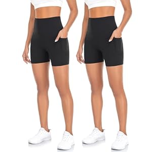 2 Pack Biker Shorts with Pockets for Women – 5″ High Waist Tummy Control Biker Shorts for Workout Yoga Running Gym