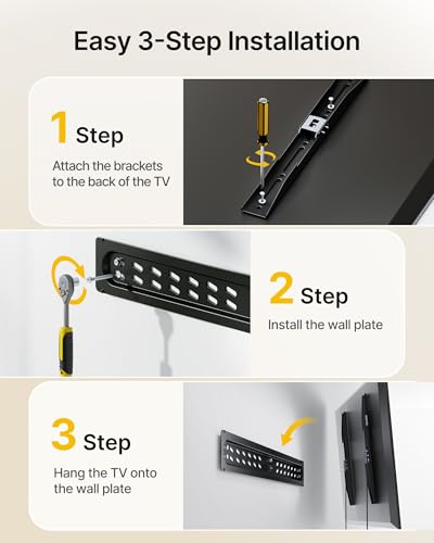 Image of monTEK Ultra Slim Fixed TV Wall Mount Bracket for 43-95 inch Flat & Curved TVs, Super Low Profile 0.95 inch from Wall, Holds 150 lbs, Supports VESA 800x400, Fits 16 inch /18 inch /24 inch /32 inch Studs