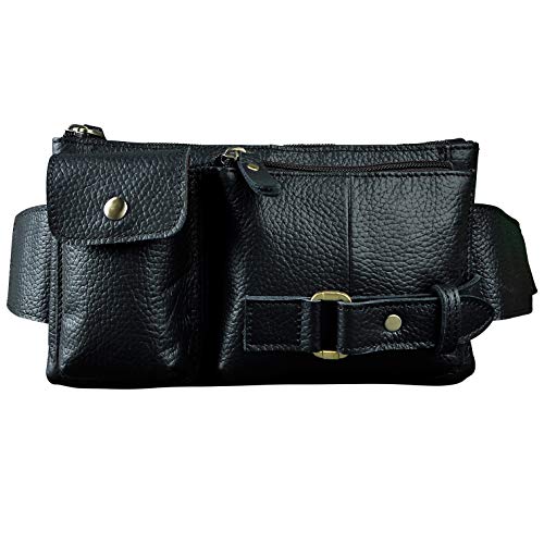 Sac banane en cuir véritable Le'aokuu 8135 Noir, l'élégance durable pour homme