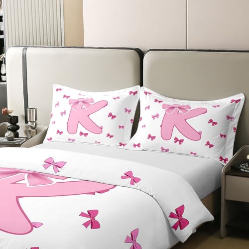 Parure de lit monogramme lettre K en coton rose cadeau mariage King Size - 4