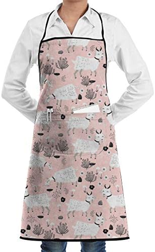antkondnm Farm Goats Adjustable Kitchen Chef Apron with Pocket & Extra-Long Ties,Men & Women Bib Apron Cute Apron for Cooking,Baking,Crafting,Gardening,BBQ