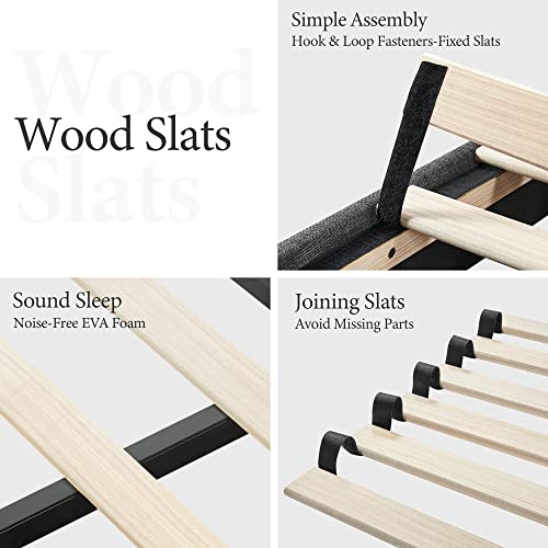 Yaheetech Queen Size Upholstered Bed Frame With 2 Usb Charging Stations/Port For Type A & Type C/Linen Fabric Curved Headboard, Mattress Foundation, Strong Wooden Slats Support, Dark Grey #TOP4