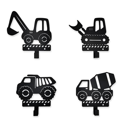 Xedatric Construction Vehicle Metal Coat Hooks Set of 4 Kids Room