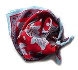 Material: 100% Seide/Silk, Kopftuch QUADRATISCH Crêpe aus 100% Seide. 52 cmx52 cm. Farbe rot und grau.