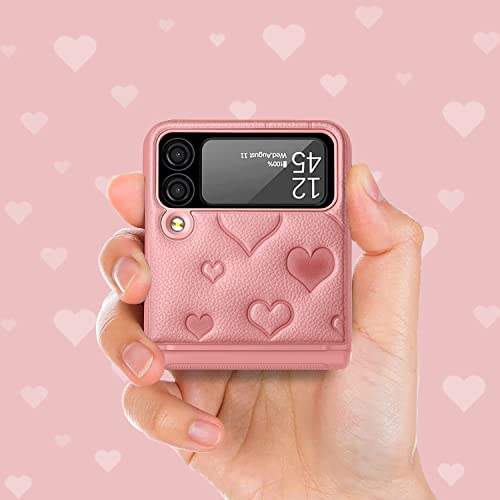 Viaotaily For Samsung Flip 3 Case With Magnetic Hinge Protection, Military-Grade Drop Protective Case Built-In Lens Protector, Support Wireless Charging Leather Cover For Galaxy Flip 3(Hinge Pink) #TOP6