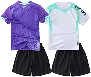 M2C Boys 2-Pack Jersey Soccer Knit Set Sport Team Uniform Shirt and Shorts 7-8 White/Purple