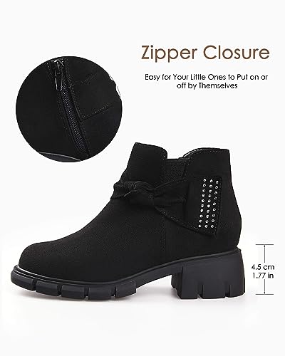 Coutgo Girls Ankle Boots Low Block Heel Glitter Bowknot Zipper Chelsea Booties Little Kid Big Kids4