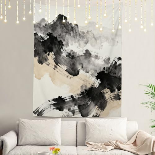 Shrahala Grey Art Watercolor Wall Tapestry, Brown Abstract Oil Wall Hanging Large Tapestry Decoration Polyester Fiber White Hem Around for Dorm Room Bedroom 82.7 x 59.1 in