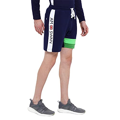 Image of AM SWAN Mens Premium Cotton Colourblocked Printed Stylish Comfort Knee Length Shorts