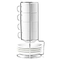 HUJI Stack-able Porcelain 4 Ounces Espresso Turkish Coffee Cups and Saucer with Chrome Rack (1)