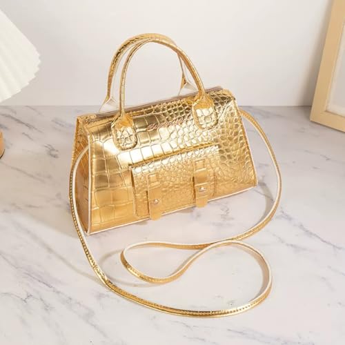 Gold crossbody bags for women，Metallic Crocodile Print Double Handle Satchel Shoulder Bag Purse2