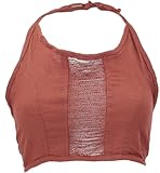 GURU SHOP Goa Top, Psytrance Neckholder Bandeau Top - Rostorange, Damen