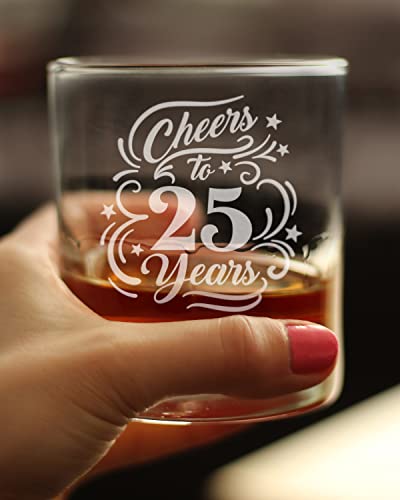 Cheers To 25 Years - Whiskey Rocks Glass Gifts For Women & Men - 25Th Anniversary Party Decor - 10.25 Oz Glasses #TOP2