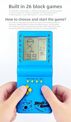 TAQY Retro Spielkonsole blockieren 26 Spiele Tragbare tragbare Konsole Brick-Spiel/Rennen/Panzerschlacht Puzzlespiel Elektronisches Spielzeug Kinder/Freunde (Black)