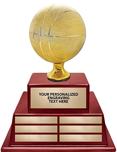 Crown Awards 18" Basketball Rosewood Tiered Base Trophy, Basketball Sculpture Award - Custom Engraving Included