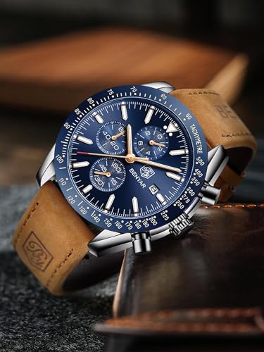 Miniatura 4 de By Benyar Relojes Hombre Cronógrafo Analógico Movimiento De Cuarzo Impermeable Luminoso Fecha Banda De Cuero Reloj De Pulsera Negocios Casual Diseñador Relojes Elegante Regalo Para Hombres