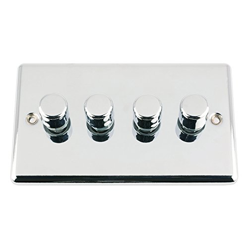 Light Dimmer Switch 4 Gang 400W (Max) - Polished Chrome - Classic - 10 Amp 4 Gang 2 Way Push On/Off