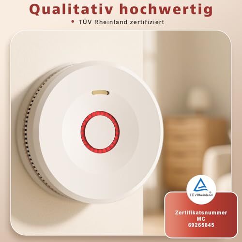 Rauchmelder, 10 Jahre Batterie Feuermelder, TÜV-Zertifiziert, Rauchwarnmelder mit Magnethalterung, Starken Klebepads, Brandmelder, 3 Stück