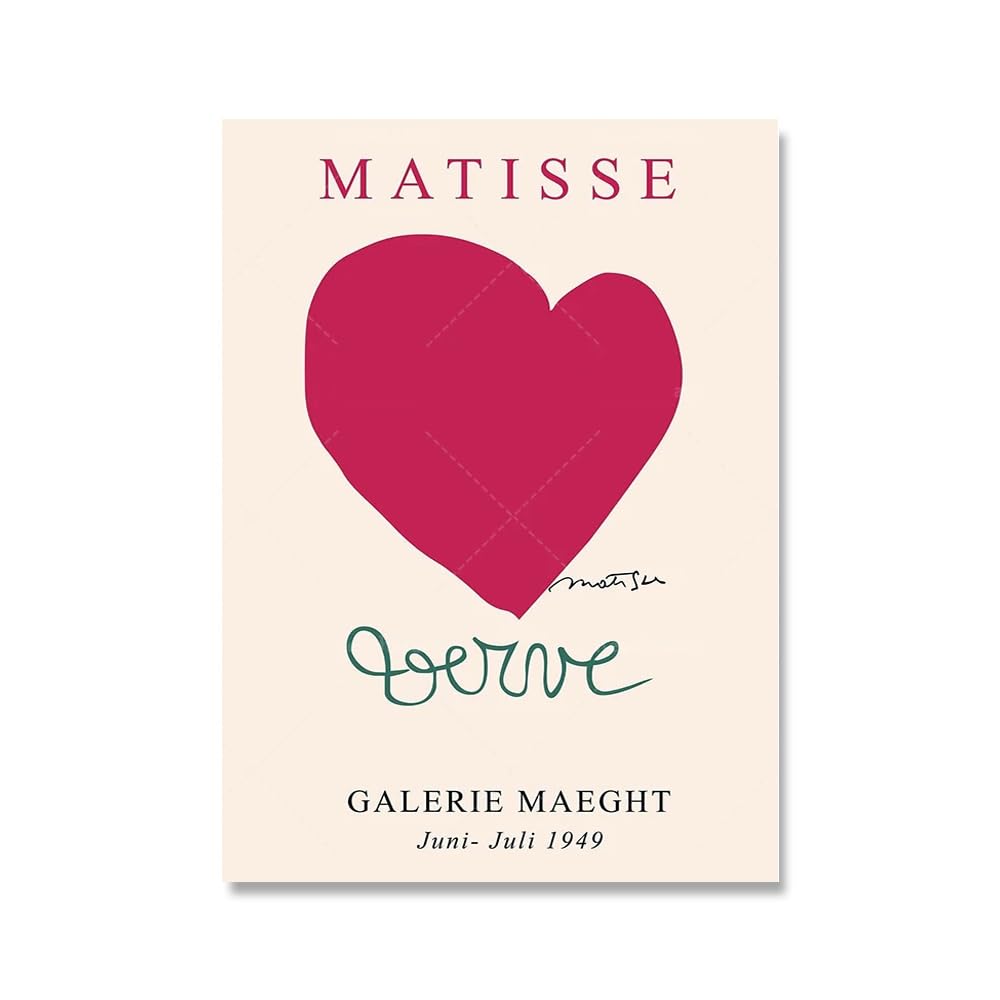 QSDTGHUIKP Henri Matisse Heart Prints Heart of Love Wall Art Henri Matisse Poster and Painting Aesthetic Canvas Picture for Home Decor 16x24inx1 Frameless