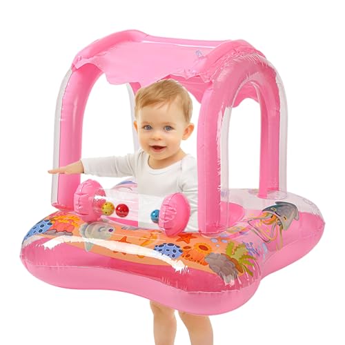 Toldo de protección solar UPF, flotador inflable, arnés de asiento de seguridad, diseño de animales de dibujos animados, natación segura, flotador de piscina, ayuda protectora de natación para niños