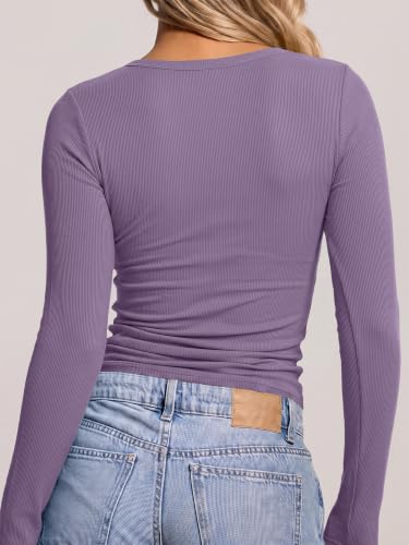 Image of ANRABESS Long Sleeve Shirts for Women Fall V Neck Slim Fit Tops Basic Tee