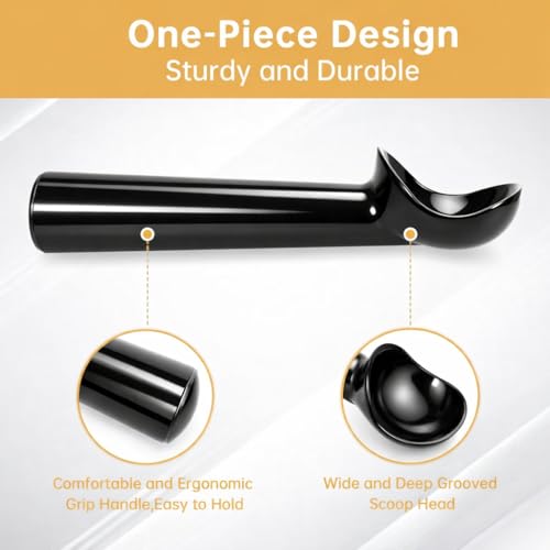 Image of Jamboree Ice Cream Scoop,7 inches Nonstick Anti-Freeze One Piece Aluminum Scooper Spoon, Heavy Duty Durable Design, Easy Clean, for Gelato, Cookie Dough, Sorbet, Almond (Black)