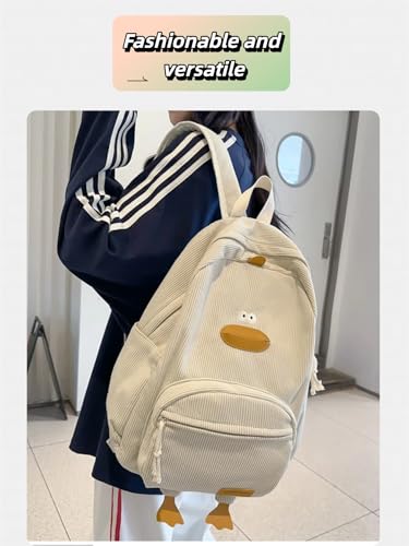 Duck Cute Backpack - Funny Animal Shaped Corduroy Backpack, Large Capacity Unique Yellow Cute Duck Design, Fun & Stylish (White)2