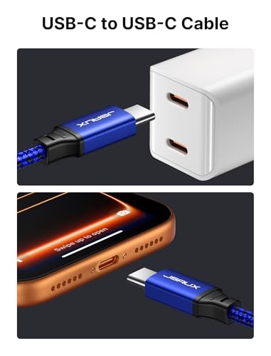 Image of JSAUX 100W USB C to USB C Cable [2-Pack 3.3FT], PD Fast Charging, Blue | 100 Watt Fast Charger, Braided Type-C Cords for iPhone Air /17e /17 /16 /15 Series, Galaxy S /Note Series, MacBook and iPad