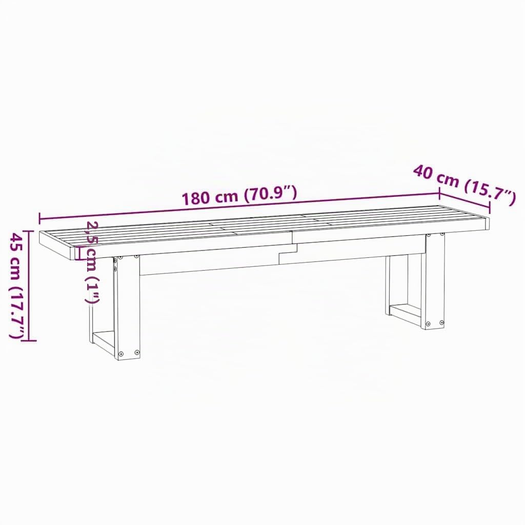 Banc à manger NOAIN pieds en forme de U 180x40x45 cm massif pin
