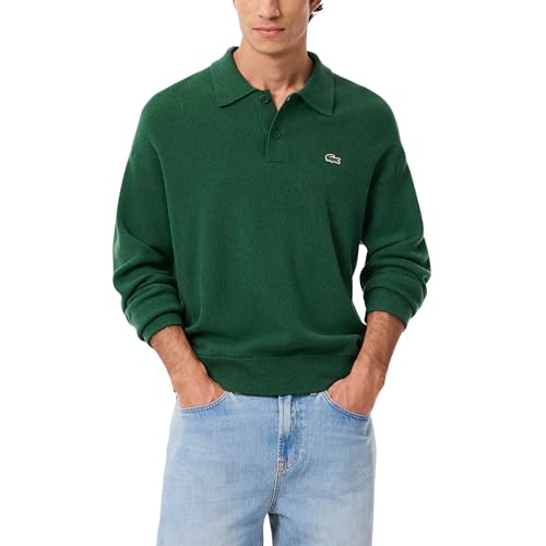 Lacoste Men's Relaxed Fit Carded Wool Polo Sweater, Green, 3X-Large