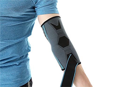 （2 Packs)Adjustable Compression Elbow Support Elbow Brace Sleeves With Strap For Running,Fitness, Basketball,Volleyball,Table Tennis, Relieve Muscle Damage, Tendonitis, Arthritis (Blue, M) #TOP3