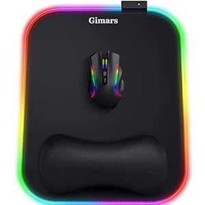 Gimars RGB Mouse Pad with Wrist Rest Support, 12 x 10 in Extra Large Ergonomic Gaming Mouse Pad with 10 LED Lighting Modes, Non-Slip Rubber Base for PC Gaming & Office