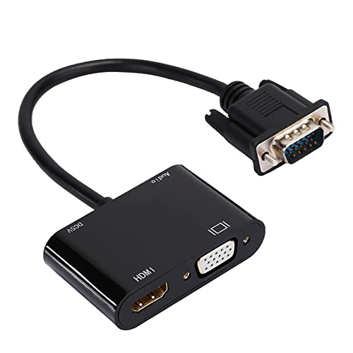Adaptador VGA a HDMI, VGA Macho a 1080P HDMI + VGA Converter con Audio estéreo de 3,5 mm, Dongle para TV, computadora, computadora portátil, Monitor, proyector Cover