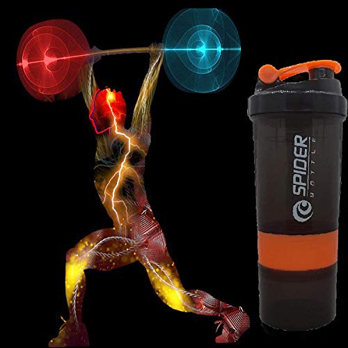 Image of Protein Shaker Bottle 500ml with 2 Storage Compartment Cup for Gym, Yoga, Hiking, Cycling, BPA Free Material. (Orange)