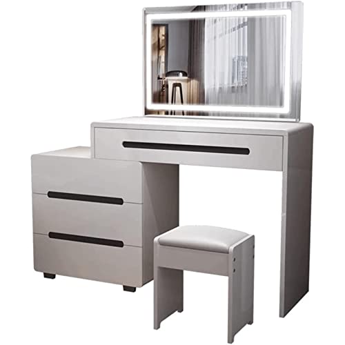 Multifunctional Dressing Table with 3-Color Dimming Mirror, 5 Sliding Drawers, Complete Makeup Set & Chair - Stylish Vanity Desk for Bedroom and Makeup Lovers