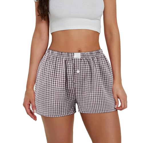 Image of Womens Y2k Plaid Shorts Women Cute Lounge Pajama Sleep Comfy & Casual Gingham PJ Boxer Shorts