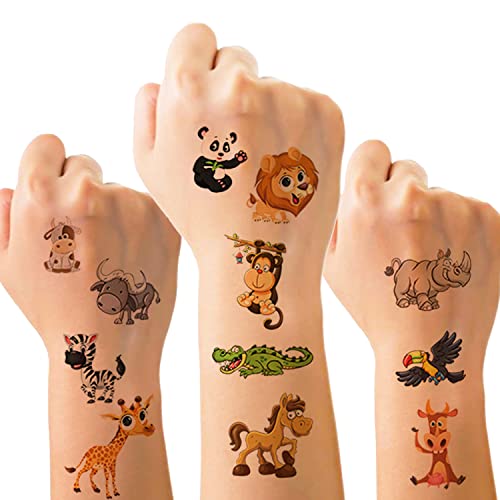Hifanmm 10 Sheets(120Pcs) Animal Temporary Tattoos For Kids Cartoon Fake Tattoo Stickers Cute Lion Monkey Giraffe Squirrel Bird Design Waterproof Body Art Tattoo Sticker For Kids Birthday Party Decor Supplies cover