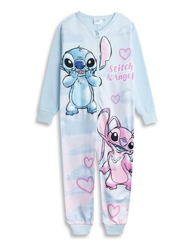 Disney Mono Azul Claro con Cremallera de Stitch y ángel para niña de Lilo & Stitch | Ropa de Dormir y para Estar en casa de Microfibra de Manga Larga | Pijamas Suaves para niños | Merchandising