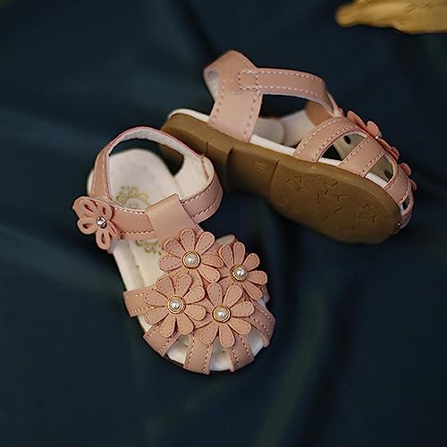 Infant Girl Closed Toe Breathable Hollow Stripes 3D Flowers Decorated Pu Princess Sandals Alien Sandals2