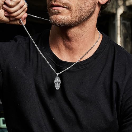 PELOVNY Aztec Jewelry 925 Sterling Silver Skull Necklace Mictlantecuhtli Tezcatlipoca Mexico Necklace Jaguar Warrior Mayan Mexican Jewelry Aztec Gifts for Men Women Unisex3