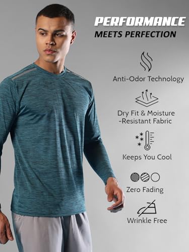 Image of CHKOKKO Men's Round Neck Full Sleeve Regular Fit Lightweight Quick Dry Activewear Gym T Shirt for Workout Training Running and Activities