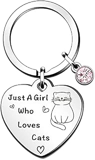 QMVMV Funny Cat Keyring Gifts Animal Lover Gift Just A Girl Who Loves Cats Cat Lover Gift for Women Girls, Who Loves Cats Keyring