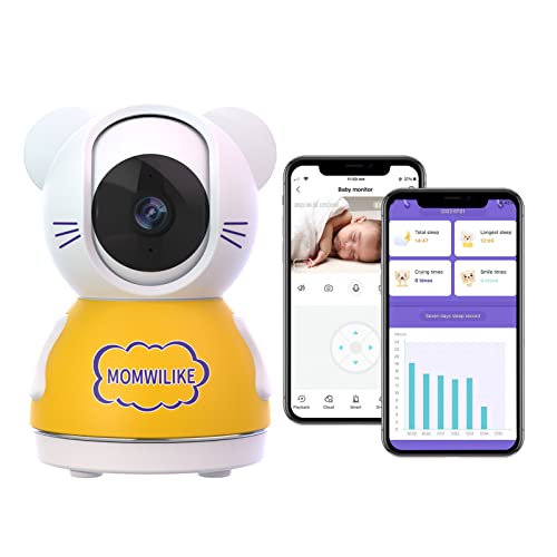 MOMWILIKE Baby Sleep Monitor, 2.5K Video Baby Monitor with Pan-Tilt-Zoom Camera, Crying Detection, Safety Alert for Covered Face, Sleep Analytics,Two-way Talk,Night Vision,Temperature/Humidity Monitor