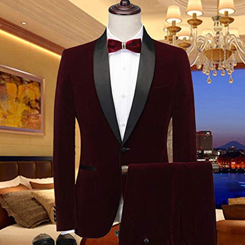 Men's 2 Pieces Slim Fit Tuxedo Velvet Blazer Party One Button Stylish Dinner Jacket & Pants Suit2