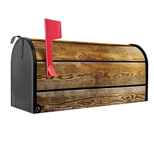 banjado Amerikanischer Briefkasten - US Mailbox/Letterbox mit Motiv Motiv Holzbretter 51x22x17cm - Postkasten Stahl aus Amerika – Briefkasten amerikanisch schwarz pulverbeschichtet
