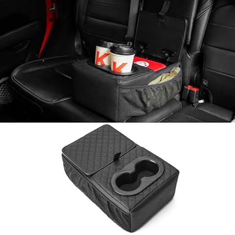 FURYENGRAVER Universal Rear Seat Armrest Rear Bench Seat Consoles with Cup Holder, Large Storage Box,2 Storage Bags Truck Seat Organizer Cover