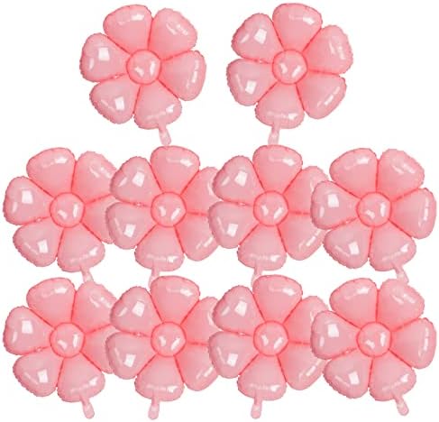 10Pcs Birthday Daisy Balloons Party Decorations Pink Flower Floral Aluminum Foil Balloons Decor Supplies for Birthday, Baby Shower, Wedding
