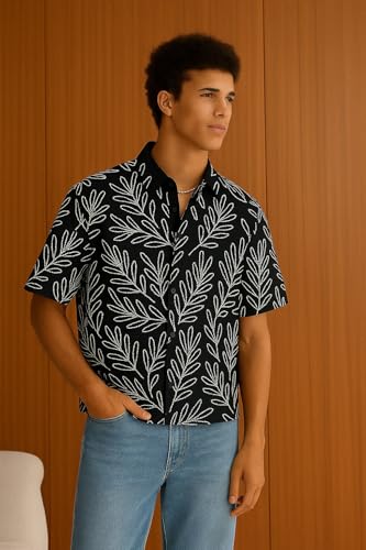 Image of TAGDO Men's Printed Cotton Casual Shirt | Half Sleeve Floral Print Shirt for Man | Relaxed Oversized Fit & Perfect for Casual, Office & Formal Wear (2050)